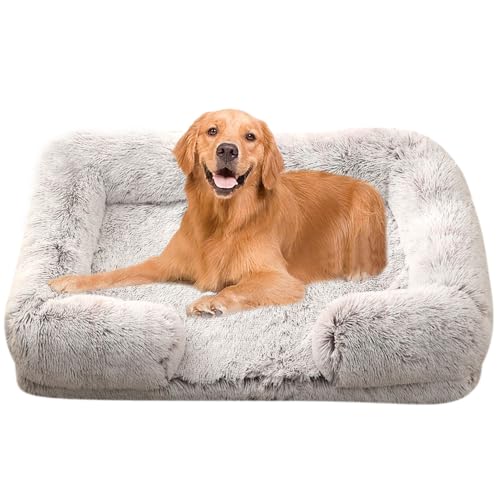 Yuly Ergonomisches Hundebett für große & kleine Hunde,Orthopädisches Hundekissen,Flauschige Hundesofa,Hundecouch mit eierförmiger Kistenschaum,Waschbar & rutschfest (L-80x55x15cm,Ombré-Braun) von Yuly