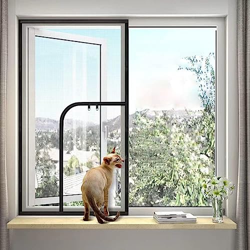 Yuly Fensternetz für Katzen, Sicherheitsnetz mit Reißverschluss, Anti-Mücken-Insekten-Fliegengitter, selbstklebendes Netz für Balkon & Fenster, reißfestes Katzenvogel-Isolationsnetz von Yuly