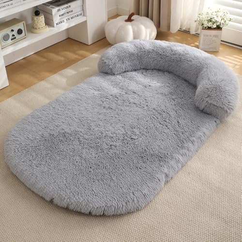 Yuly Großes Orthopädisches Hundebett XXL,Hundekorb,Flauschig Hundekissen mit Wabenstruktur und abnehmbarem wasserdichte Fütterung Schaumstoff,Rutschfester Unterseite (120x75x15cm,Hellgrau) von Yuly