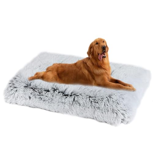 Yuly Hundebett,Flauschiges Hundebett Grosse Hunde,Länger Plüsch Hundekissen,weiche Polsterung,rutschfeste Unterseite,Orthopädisches Hundebett,Maschinenwaschbar Hundekorb (65x48cm,Ombré-Grau) von Yuly