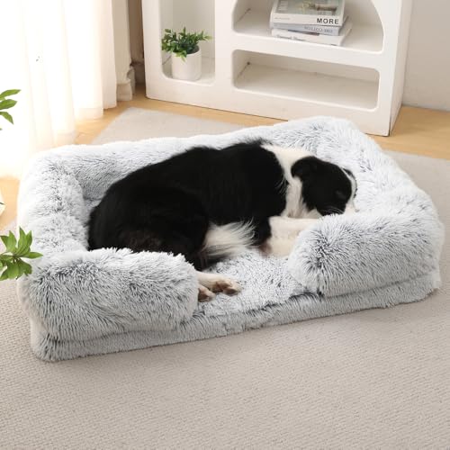 Yuly Hundebett,Orthopädisches Hundesofa,Ergonomisches Hundekorb, Hundekissen Flauschig,Weich Hundecouch,Waschbar Hundematte mit Abnehmbarer Deckel,rutschfeste Unterseite (M-60x48x15cm,Ombré-Grau) von Yuly
