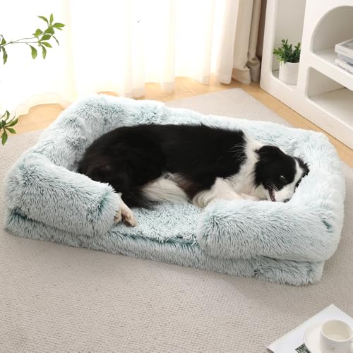 Yuly Hundebett,Orthopädisches Hundesofa,Ergonomisches Hundekorb, Hundekissen Flauschig,Weich Hundecouch,Waschbar Hundematte mit Abnehmbarer Deckel,rutschfeste Unterseite (M-60x48x15cm,Ombré-Grün) von Yuly
