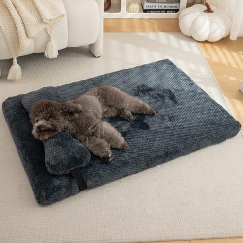 Yuly Hundebett,Orthopädisches kuscheliges Hundematten für große & kleine Hunde,Hundekissen,Hundematte,Hundekorb,rutschfeste Unterseite,druckentlastenden Schaum,Waschbar (50x40x6cm,Dunkelgrau) von Yuly