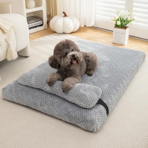 Yuly Hundebett,Orthopädisches kuscheliges Hundematten für große & kleine Hunde,Hundekissen,Hundematte,Hundekorb,rutschfeste Unterseite,druckentlastenden Schaum,Waschbar (50x40x6cm,Hellgrau) von Yuly