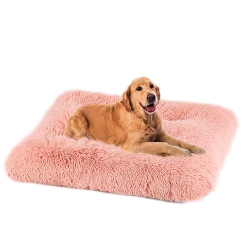 Yuly Hundebett,Waschbar Hundekissen flauschig,Länger Plüsch Hundekissen,rutschfeste Unterseite,Hundematte für große, mittelgroße Hunde,Haustierbett Hundematratze (65x48cm,Rosa) von Yuly