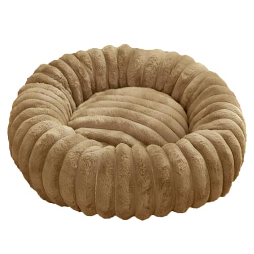 Yuly Hundebett Flauschig, Kuscheliges Rund Katzenbett, Weicher Plüschstoff, Hundekorb Donut für große, mittelgroße & kleine Hunde, Rutschfester Unterseite und Waschbar (Braun,80cm/31.5in) von Yuly