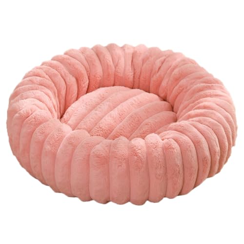 Yuly Hundebett Flauschig, Kuscheliges Rund Katzenbett, Weicher Plüschstoff, Hundekorb Donut für große, mittelgroße & kleine Hunde, Rutschfester Unterseite und Waschbar (Rosa,50cm/19.7in) von Yuly