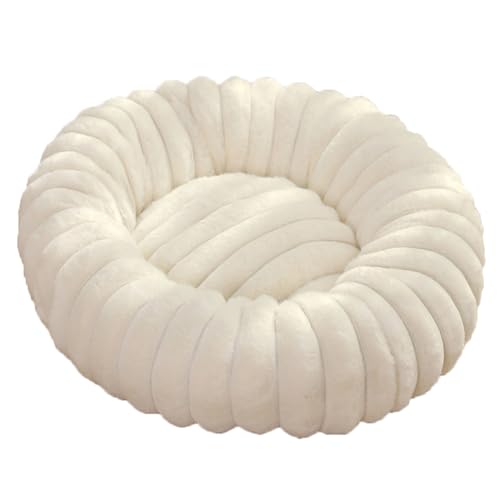 Yuly Hundebett Flauschig, Kuscheliges Rund Katzenbett, Weicher Plüschstoff, Hundekorb Donut für große, mittelgroße & kleine Hunde, Rutschfester Unterseite und Waschbar (Weiß,100cm/39.4in) von Yuly