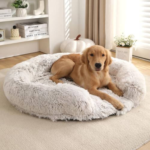 Yuly Hundebett Flauschig,Orthopädisches Hundekorb,erhöhte Ränder,Bezug abnehmbar und waschbar,Hundekissen mit rutschfestem Boden für große,mittelgroße & kleine Hunde (50cm,Ombré-Braun) von Yuly