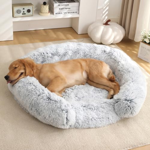 Yuly Hundebett Flauschig,Orthopädisches Hundekorb,erhöhte Ränder,Bezug abnehmbar und waschbar,Hundekissen mit rutschfestem Boden für große,mittelgroße & kleine Hunde (50cm,Ombré-Grau) von Yuly