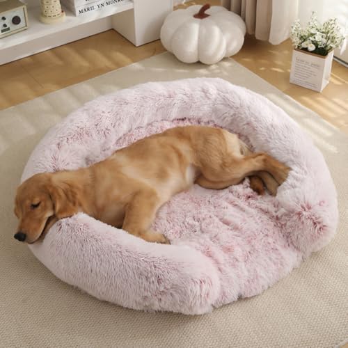 Yuly Hundebett Flauschig,Orthopädisches Hundekorb,erhöhte Ränder,Bezug abnehmbar und waschbar,Hundekissen mit rutschfestem Boden für große,mittelgroße & kleine Hunde (50cm,Ombré-Rosa) von Yuly