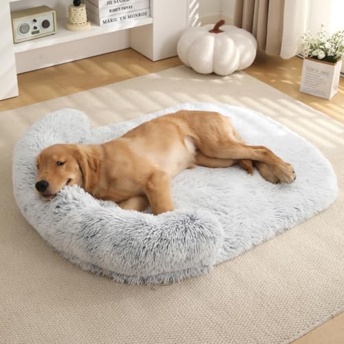 Yuly Hundebett Plüsch,Orthopädisches Hundematte Grosse Hunde,Hundekissen Flauschig,rutschfeste Unterseite Hundekorb,Memory Foam Hundesofa,Abnehmbar und Waschbar (65x50x12cm,Ombré-Grau) von Yuly