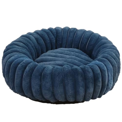 Yuly Hundebett Plüschstoff, Donut Hundekorb für große, mittelgroße & kleine Hunde, Waschbares Angstlösendes Beruhigendes Katzenbett mit Rutschfester Unterseite (Dunkelblau,90cm/35.4in) von Yuly