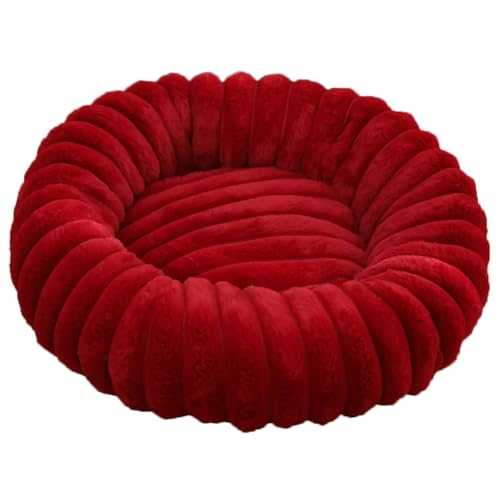 Yuly Hundebett Plüschstoff, Donut Hundekorb für große, mittelgroße & kleine Hunde, Waschbares Angstlösendes Beruhigendes Katzenbett mit Rutschfester Unterseite (Rot,40cm/15.7in) von Yuly