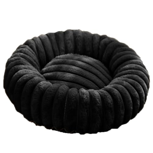 Yuly Hundebett Plüschstoff, Donut Hundekorb für große, mittelgroße & kleine Hunde, Waschbares Angstlösendes Beruhigendes Katzenbett mit Rutschfester Unterseite (Schwarz,120cm/47.2in) von Yuly