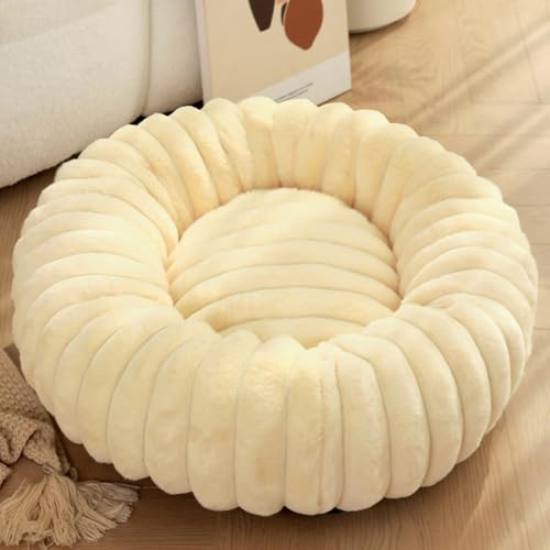 Yuly Hundebett Rund Waschbar, Weiches Katzenbett, Donut Kissen, Hundesofa mit rutschfeste Unterseite, Beruhigendes Hundekorb für große, mittelgroße & kleine Hunde (Beige,100cm/39.4in) von Yuly