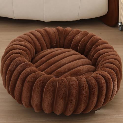 Yuly Hundebett Rund Waschbar, Weiches Katzenbett, Donut Kissen, Hundesofa mit rutschfeste Unterseite, Beruhigendes Hundekorb für große, mittelgroße & kleine Hunde (Dunkelbraun,100cm/39.4in) von Yuly