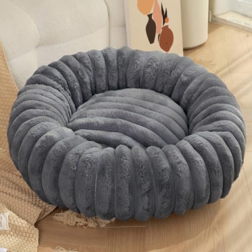Yuly Hundebett Rund Waschbar, Weiches Katzenbett, Donut Kissen, Hundesofa mit rutschfeste Unterseite, Beruhigendes Hundekorb für große, mittelgroße & kleine Hunde (Dunkelgrau,120cm/47.2in) von Yuly
