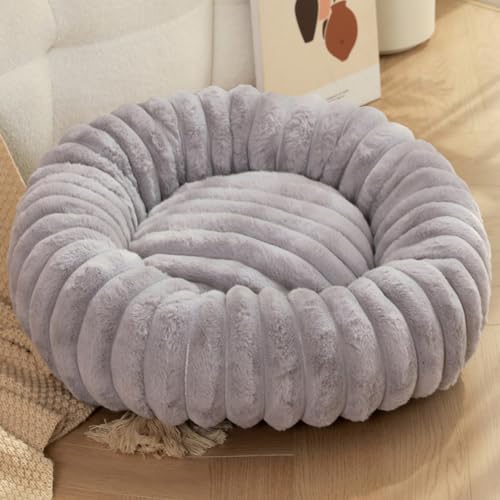 Yuly Hundebett Rund Waschbar, Weiches Katzenbett, Donut Kissen, Hundesofa mit rutschfeste Unterseite, Beruhigendes Hundekorb für große, mittelgroße & kleine Hunde (Grau,90cm/35.4in) von Yuly