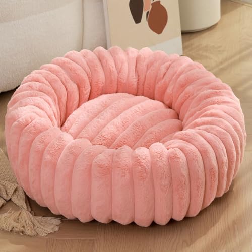 Yuly Hundebett Rund Waschbar, Weiches Katzenbett, Donut Kissen, Hundesofa mit rutschfeste Unterseite, Beruhigendes Hundekorb für große, mittelgroße & kleine Hunde (Rosa,90cm/35.4in) von Yuly