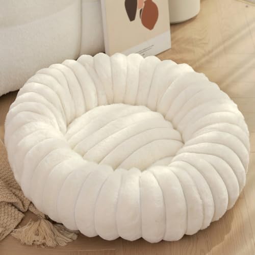 Yuly Hundebett Rund Waschbar, Weiches Katzenbett, Donut Kissen, Hundesofa mit rutschfeste Unterseite, Beruhigendes Hundekorb für große, mittelgroße & kleine Hunde (Weiß,110cm/43.3in) von Yuly