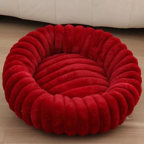 Yuly Hundebett Rund für kleine und große Heimtiere, Katzenbett Donut, Weich & Warm, Hundekissen Hundesofa Kuscheliges Hundekorb Waschbar rutschfeste Unterseite (Rot,90cm/35.4in) von Yuly