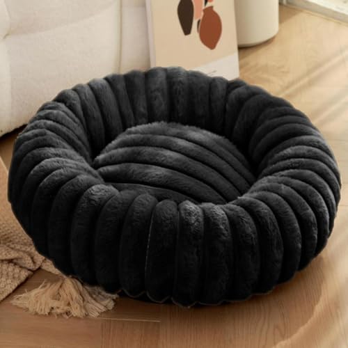Yuly Hundebett Rund für kleine und große Heimtiere, Katzenbett Donut, Weich & Warm, Hundekissen Hundesofa Kuscheliges Hundekorb Waschbar rutschfeste Unterseite (Schwarz,50cm/19.7in) von Yuly