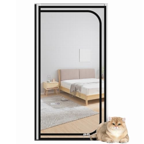 Yuly Individuelles Türschutzgitter, selbstklebendes Katzenschutzgitter für Haustiere, Balkon, Schlafzimmer, mit Reißverschluss, Anti-Moskito-Insekten-Fliegengitter (D-Form-Öffnung) von Yuly