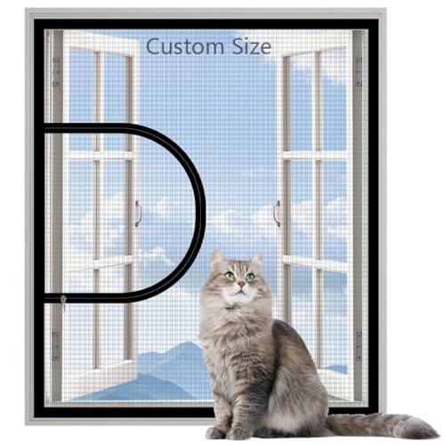 Yuly Katzen-Fensternetz in individueller Größe, Katzen-Kätzchen, Anti-Flucht-Sicherheits-Fensterschutz mit Reißverschluss, selbstklebendes Fliegen-Anti-Moskito-Insektennetz für Balkon, Küche von Yuly