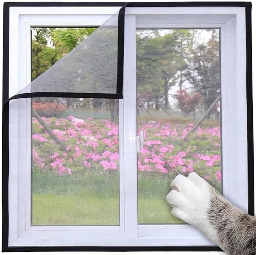 Yuly Katzen-Fensterschutz, Katzen-Sicherheitsnetz mit selbstklebendem Klebeband, halbtransparent, Vogel- und Katzenfenster, kann zugeschnitten werden (schwarzer Klettverschluss, graues Netz, von Yuly