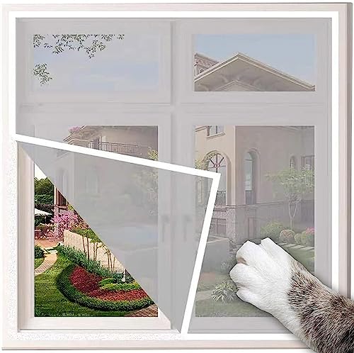 Yuly Katzen-Fensterschutz, Katzensicherheitsnetz mit selbstklebendem Klebeband, halbtransparent, Vögel und Katzen, kann zugeschnitten werden (weißes Klettband, graues Netz) von Yuly