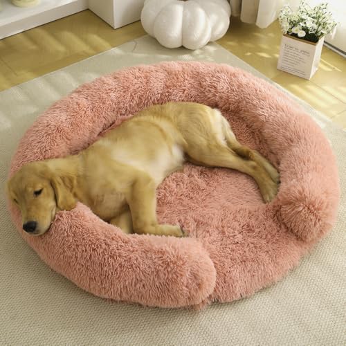 Yuly Orthopädisches Hundebett,Hundekorb,Ergonomisches Hundesofa,Hundematte,Langer Plüsch,Druckentlastenden Schaum,Bezug Abnehmbar Waschbar,Rutschfester Unterseite (50cm,Rosa) von Yuly