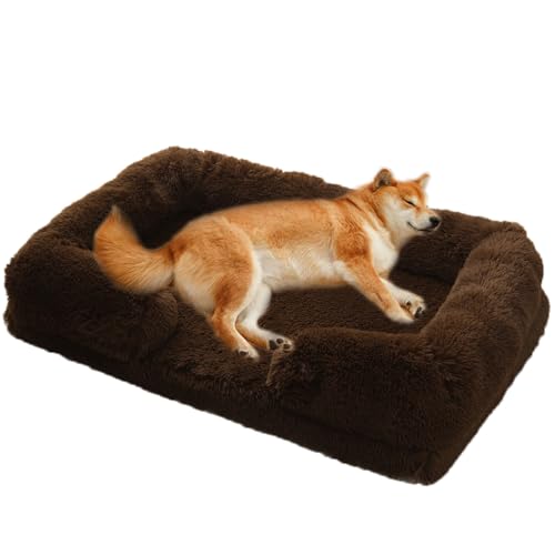 Yuly Orthopädisches Hundebett,Hundekorb Waschbar,Hundekörbchen mit Rutschfester Boden,Hundesofa mit Wabenstruktur und abnehmbarem wasserdichte Fütterung Schaumstoff (XL-105x65x20cm,Dunkelbraun) von Yuly