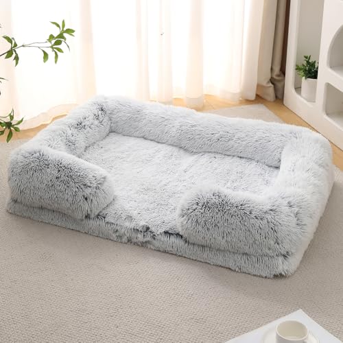 Yuly Orthopädisches Hundebett,Hundesofa für große & kleine Hunde,Hundekissen,Flauschige Hundematte,Hundecouch mit eierförmiger Kistenschaum,Waschbar & rutschfest (XXL-130x90x22cm,Ombré-Grau) von Yuly