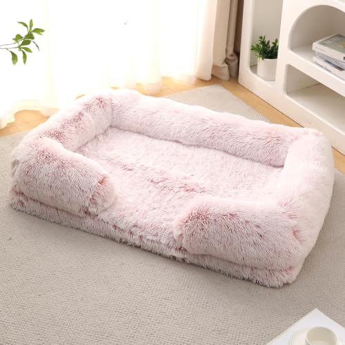 Yuly Orthopädisches Hundebett,Hundesofa für große & kleine Hunde,Hundekissen,Flauschige Hundematte,Hundecouch mit eierförmiger Kistenschaum,Waschbar & rutschfest (XXL-130x90x22cm,Ombré-Rosa) von Yuly