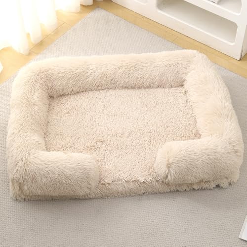 Yuly Orthopädisches Hundebett Grosse Hunde XXL,Hundesofa flauschig,Memory Foam,Langer Plüsch,Polsterung in der Mitte herausnehmbar,rutschfeste Unterseite,Wasserdicht (L-80x55x15cm,Beige) von Yuly