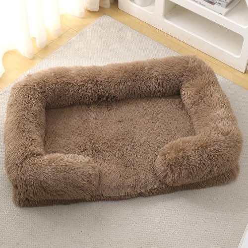 Yuly Orthopädisches Hundebett Grosse Hunde XXL,Hundesofa flauschig,Memory Foam,Langer Plüsch,Polsterung in der Mitte herausnehmbar,rutschfeste Unterseite,Wasserdicht (XXL-130x90x22cm,Khaki) von Yuly