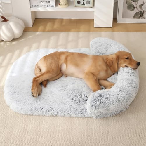 Yuly Orthopädisches Hundebett für große & kleine Hunde,wasserdichtes Hundesofa mit abnehmbarem Plüsch-Bezug,druckentlastenden Schaum Hundekorb,Bequem & rutschfest (65x50x12cm,Ombré-Grau) von Yuly