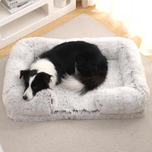 Yuly Orthopädisches Hundesofa,Ergonomisches Hundebett,rutschfeste Unterseite Hundekorb,Waschbar Hundekissen,Hundecouch mit eierförmiger Kistenschaum für große Hunde (XXL-120x80x20cm,Ombré-Braun) von Yuly