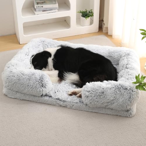 Yuly Orthopädisches Hundesofa,Ergonomisches Hundebett,rutschfeste Unterseite Hundekorb,Waschbar Hundekissen,Hundecouch mit eierförmiger Kistenschaum für große Hunde (XXL-130x90x22cm,Ombré-Grau) von Yuly