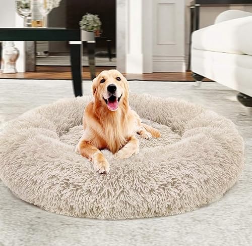 Yuly Warmes, extra großes Donut-Hundebett, beruhigendes Hundebett für große Hunde, Kunstfell, waschbares Haustierbett, selbstwärmendes rundes Plüsch-Hundebett für große mittelgroße Hunde von Yuly