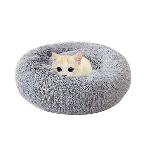 Yuly rundes weiches, beruhigendes Hundebett / Katzenbett aus Plüsch, warmes Kissen für kleine und mittelgroße Hunde und Katzen, rutschfest, waschbar von Yuly