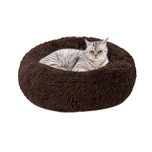 Yuly rundes weiches, beruhigendes Hundebett / Katzenbett aus Plüsch, warmes Kissen für kleine und mittelgroße Hunde und Katzen, rutschfest, waschbar von Yuly