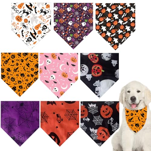 Halloween-Hundehalstuch, Kürbis, Fledermaus, Haustier-Schal, Halloween, Kürbisse, Spinnweben, Schal für kleine und mittelgroße Hunde, 9 Stück von YumSur