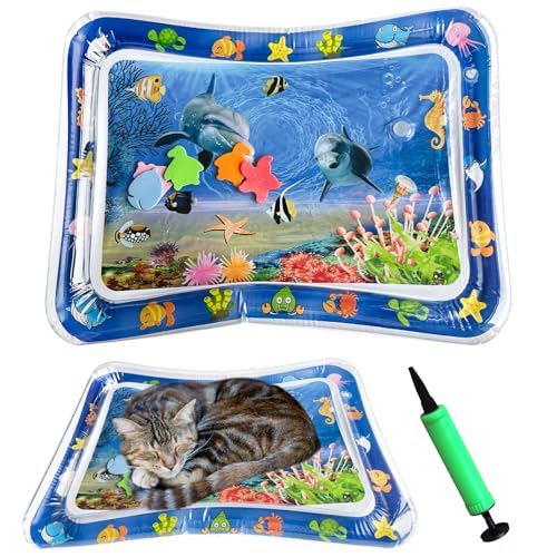 YumSur Sensor Wasser Spielmatte, verdickte Wassersensor Spielmatte für Katzen, Spielmatte mit Fischen, interaktive & tragbare Spielmatte, beruhigendes Gefühl, bequeme Hundebettmatten (Style01) von YumSur