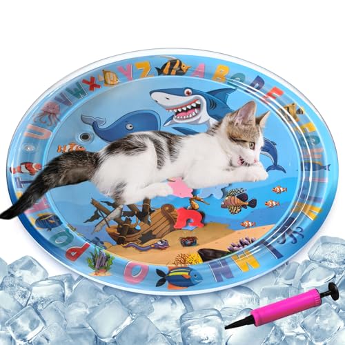YumSur Sensor Wasser Spielmatte, verdickte Wassersensor Spielmatte für Katzen, Spielmatte mit Fischen, interaktive & tragbare Spielmatte, beruhigendes Gefühl, bequeme Hundebettmatten (Style06) von YumSur