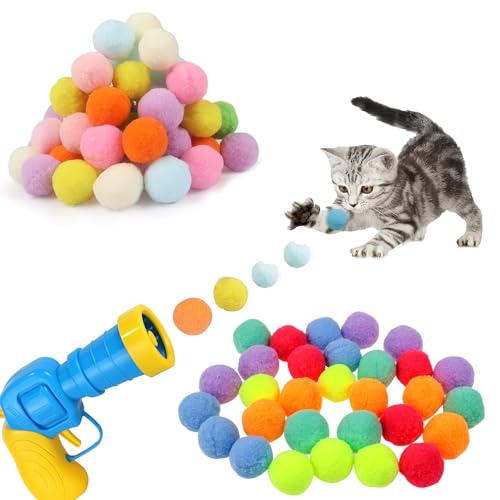 YumSur Katzenspielzeug-Werfer Mit 100 Bällen - Interaktives Spielzeug für Katzen Indoor (100 Stück, Style 1) von YumSur