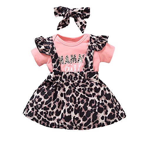 Baby Mädchen Kleid Outfit Set Kurzarm Romper Leopard Muster Rüsche Strumpf Rock Stirnband Neugeborenen Sommer Kleidung Set von Yumech