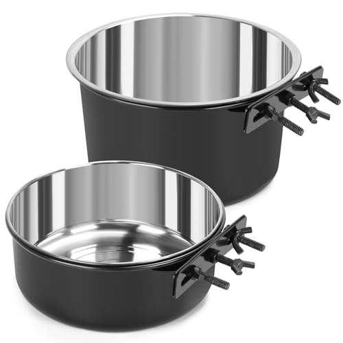 2 x große Futternapf für Hunde, mit verbesserter Klemmhalterung, Schwarze Futternäpfe zum Aufhängen, Edelstahl, auslaufsicher, erkennbar, für große Hunde (17,8 x 9,4 cm und 16,3 x 6,3 cm) von Yummy Sam