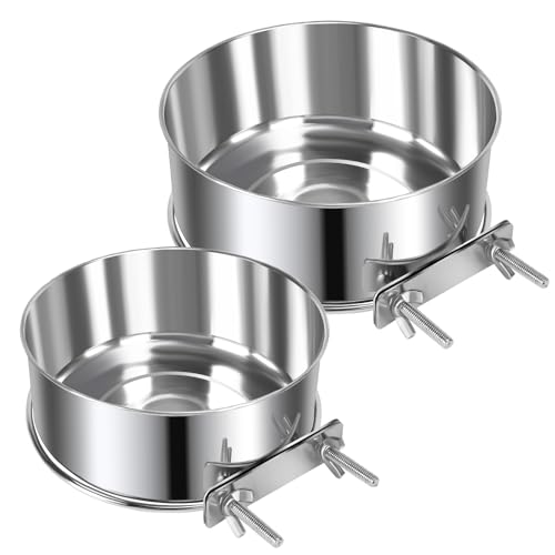 2 x große Futternapf für Hundekäfig, Edelstahl, auslaufsicher, hängende Katzennäpfe mit Klemmhalter, für mittelgroße und große Hunde, große Haustiere (18 x 6,3 cm und 16,3 x 6,4 cm) von Yummy Sam